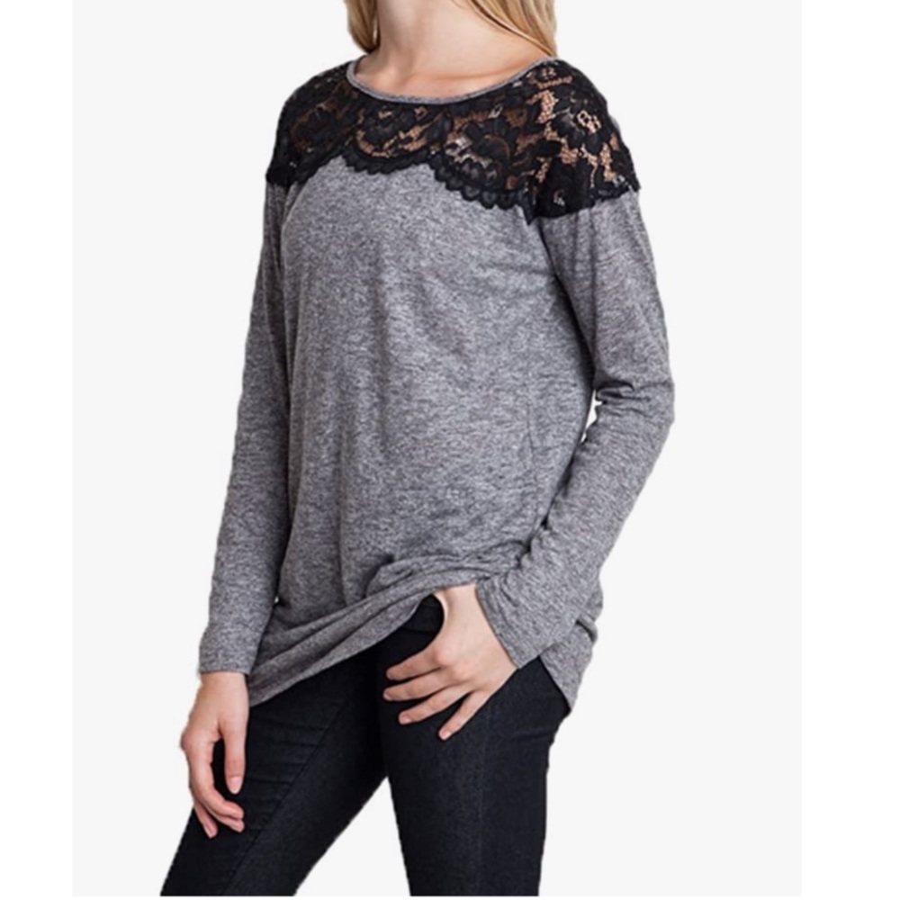 Umgee USA Women's Long Sleeve TopwithLace Heather